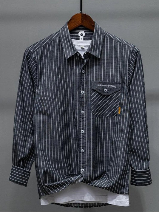 Men's Plus Size Striped Button Up Long Sleeve Shirt