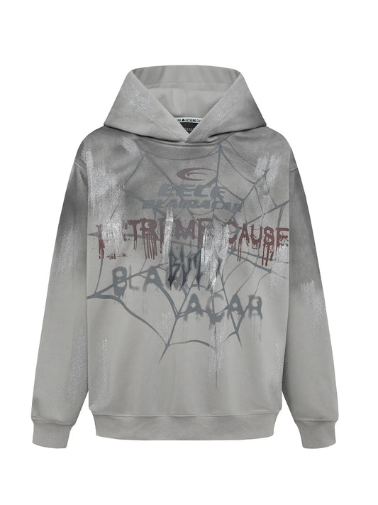 Men's Gothic Spider Web Graffiti Print Hoodie