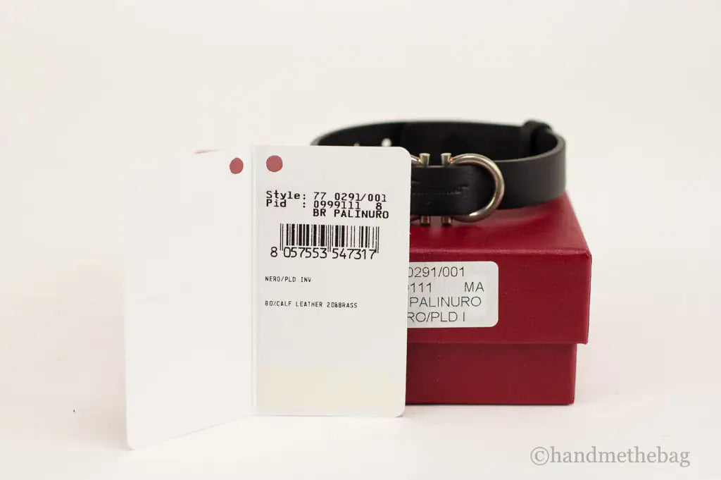 Salvatore Ferragamo Black Calf Leather Gancio Hook Logo Lettering Bracelet