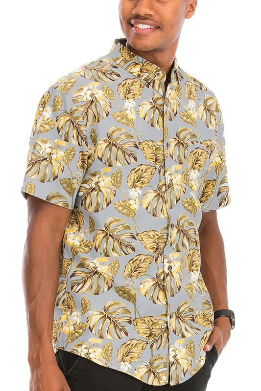 WEIV Men's Full Size Hawaiian Print Button Down Shirt Plus Size