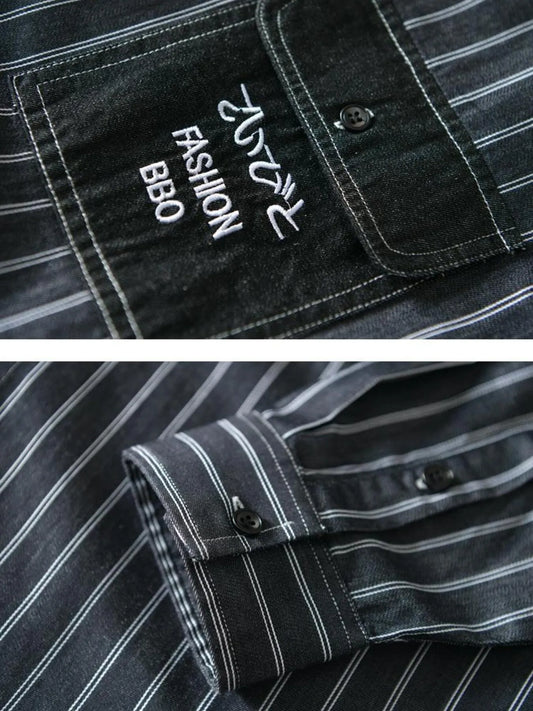 Men's Plus Size Striped Button Up Long Sleeve Shirt