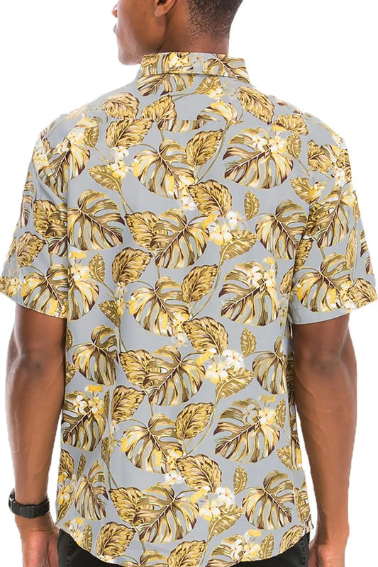 WEIV Men's Full Size Hawaiian Print Button Down Shirt Plus Size