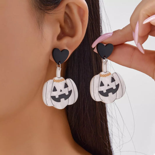 Halloween Pumpkin Heart Drop Earrings