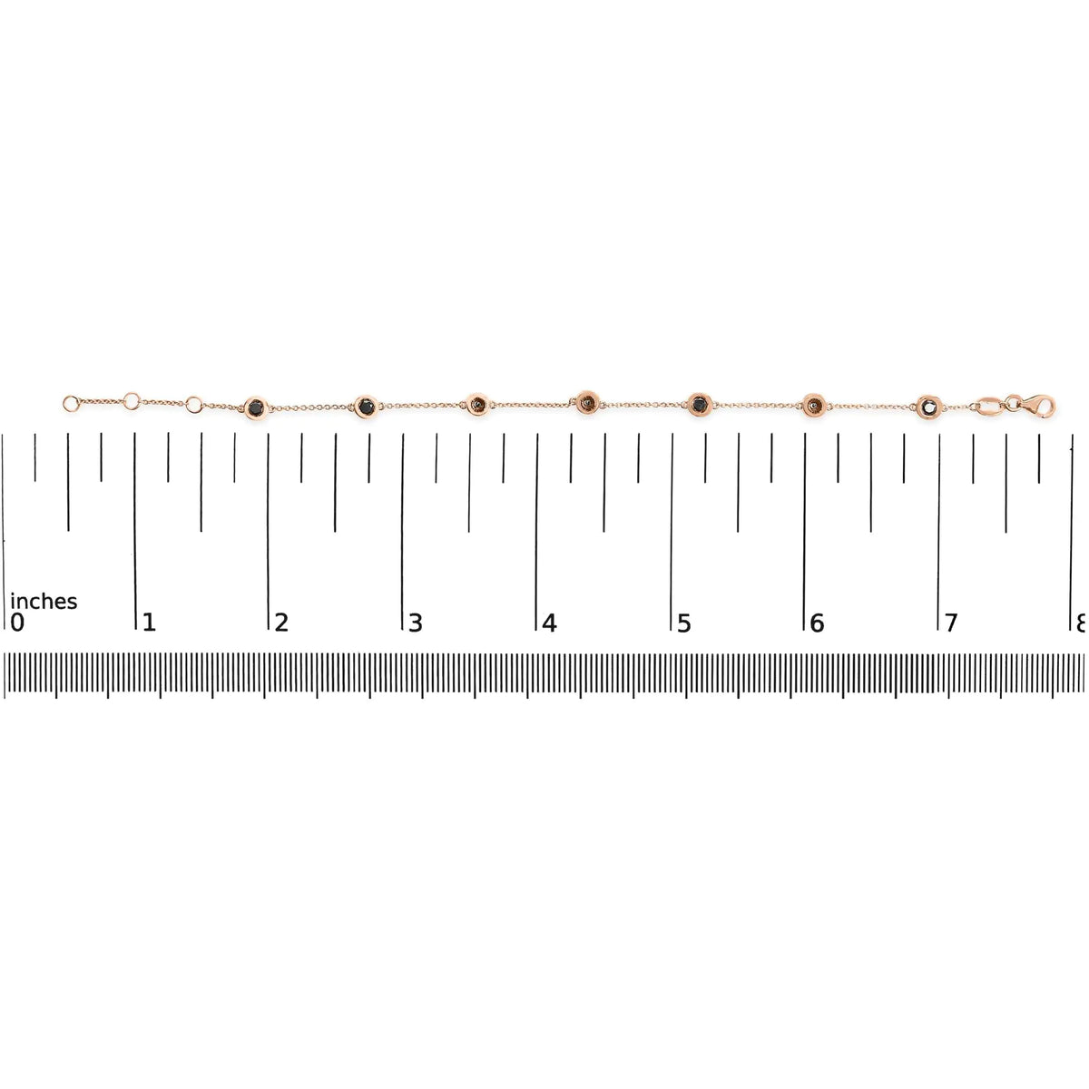 14K Rose Gold 1.00 Cttw Bezel Set Black Diamond 7 Station Link Bracelet (Black Color, I2-I3 Clarity) - 7.5" Inches