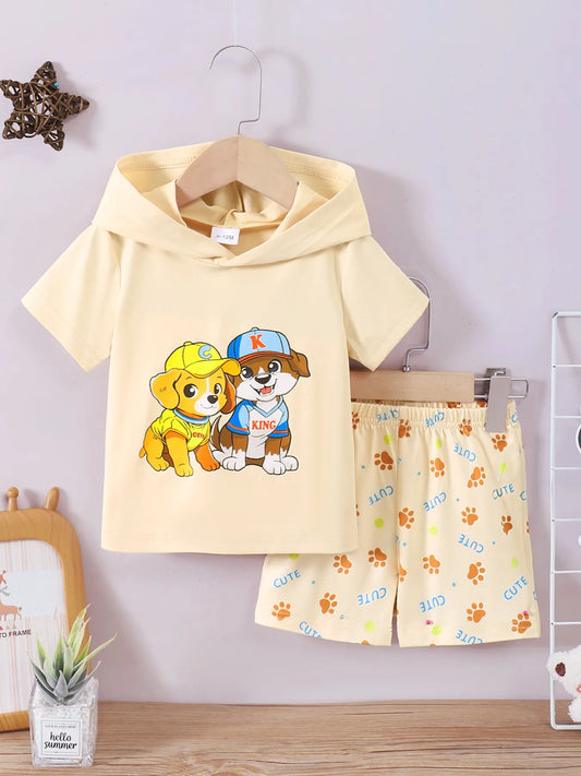 Children's Dog Short Sleeve Hoodie and Shorts Set