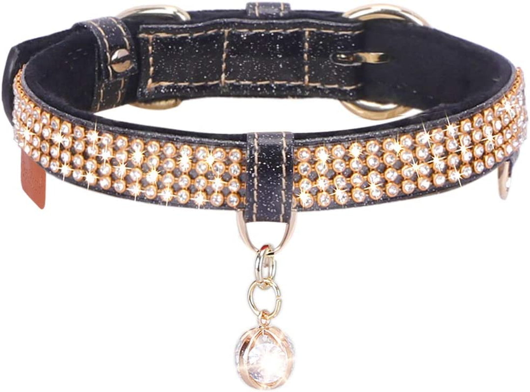 Cat Collar, Dog Collar, [Bling Rhinestones] Premium PU Leather with Pendant Adjustable Collars for Small to Medium Dog Medium Pink