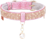 Cat Collar, Dog Collar, [Bling Rhinestones] Premium PU Leather with Pendant Adjustable Collars for Small to Medium Dog Medium Pink
