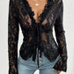 Tied V-Neck Long Sleeve Lace Top
