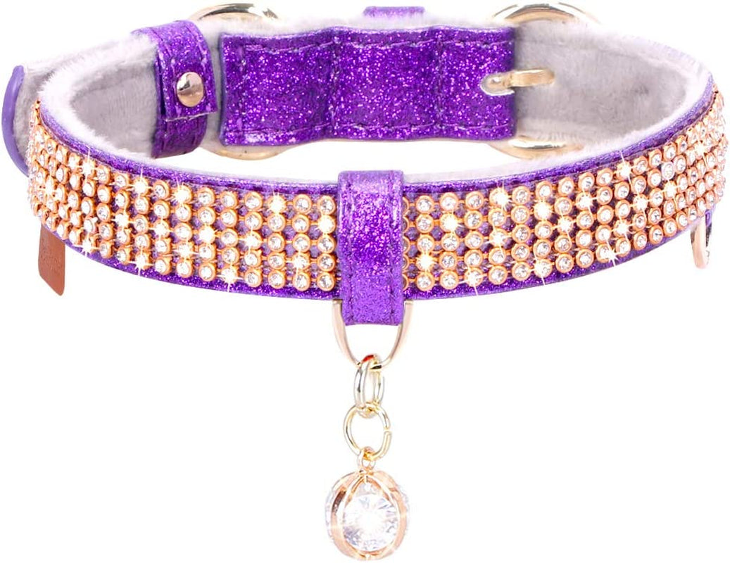 Cat Collar, Dog Collar, [Bling Rhinestones] Premium PU Leather with Pendant Adjustable Collars for Small to Medium Dog Medium Pink
