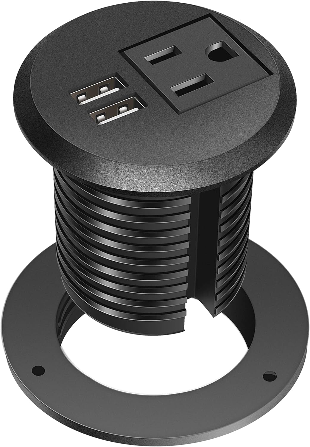 Desktop Power Grommet,Desk Grommet Outlet 2 Inch Hole,Power Grommet with USB, Easy Access to 1 Power Source along with 2 USB Power Port Connections(White)