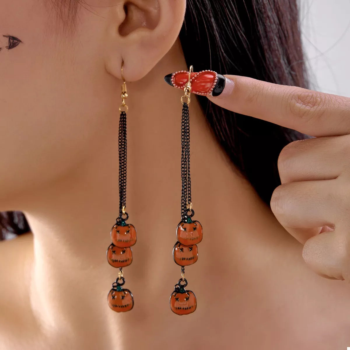 Halloween Pumpkin Chain Drop Earrings