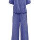 Full Size Plaid Round Neck Half Sleeve Top and Pants Set