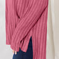 Basic Bae Full Size Ribbed Half Button Long Sleeve High-Low T-Shirt