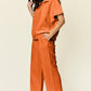 Double Take Full Size Texture Half Zip Short Sleeve Top and Pants Set