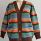 Contrast Stripes Button Up Long Sleeve Cardigan