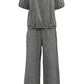 Full Size Plaid Round Neck Half Sleeve Top and Pants Set