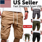 Men Casual Chino Cargo Shorts Elastic Waist Drawstring 6 Pockets Summer Trousers
