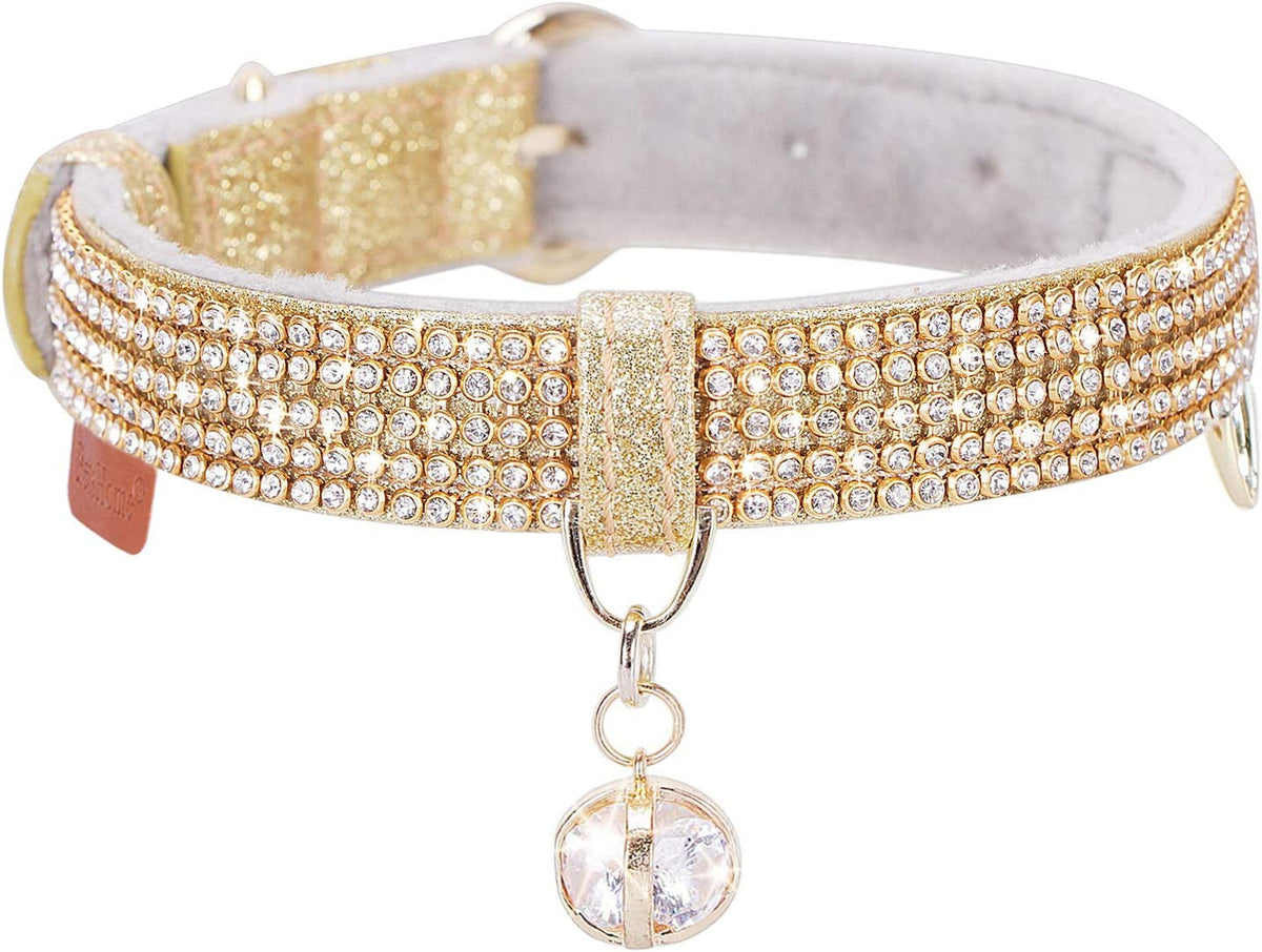 Cat Collar, Dog Collar, [Bling Rhinestones] Premium PU Leather with Pendant Adjustable Collars for Small to Medium Dog Medium Pink