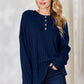 Basic Bae Full Size Ribbed Half Button Long Sleeve High-Low T-Shirt