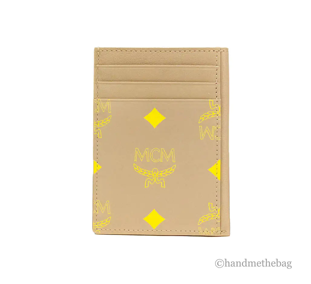 MCM Color Splash Croissant Beige Visetos Monogram Card Case