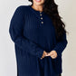 Basic Bae Full Size Ribbed Half Button Long Sleeve High-Low T-Shirt