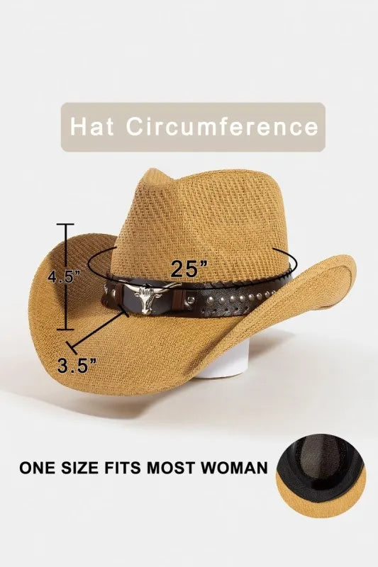 Fame Studded Bull Head Strap Straw Western Cowboy Hat
