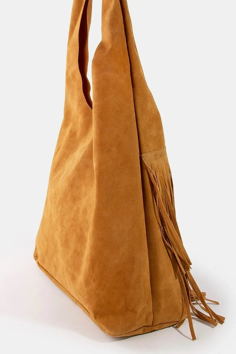 Fame Layered Fringe Detail Suede Hobo Bag