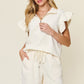 Double Take Full Size Texture Flounce Sleeve Top and Drawstring Shorts Set