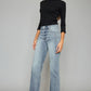 Kancan High Waist Raw Hem Cropped Wide Leg Jeans