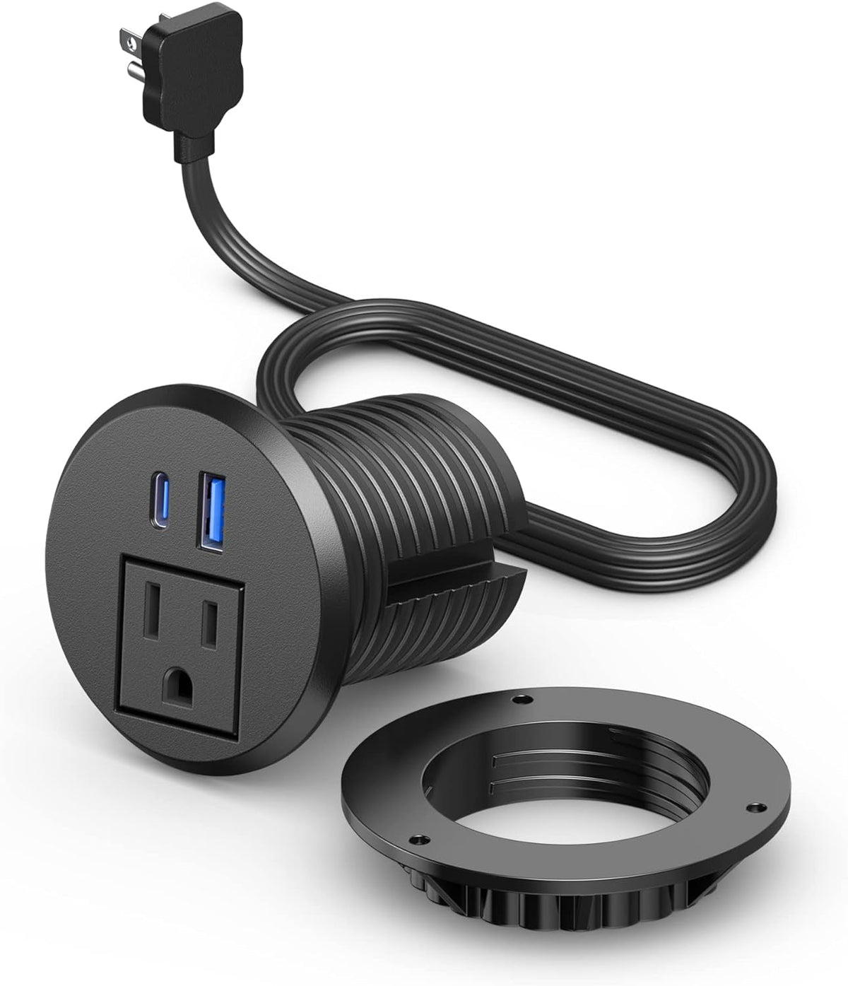 Desktop Power Grommet,Desk Grommet Outlet 2 Inch Hole,Power Grommet with USB, Easy Access to 1 Power Source along with 2 USB Power Port Connections(White)