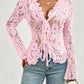 Tied V-Neck Long Sleeve Lace Top