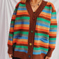 Contrast Stripes Button Up Long Sleeve Cardigan