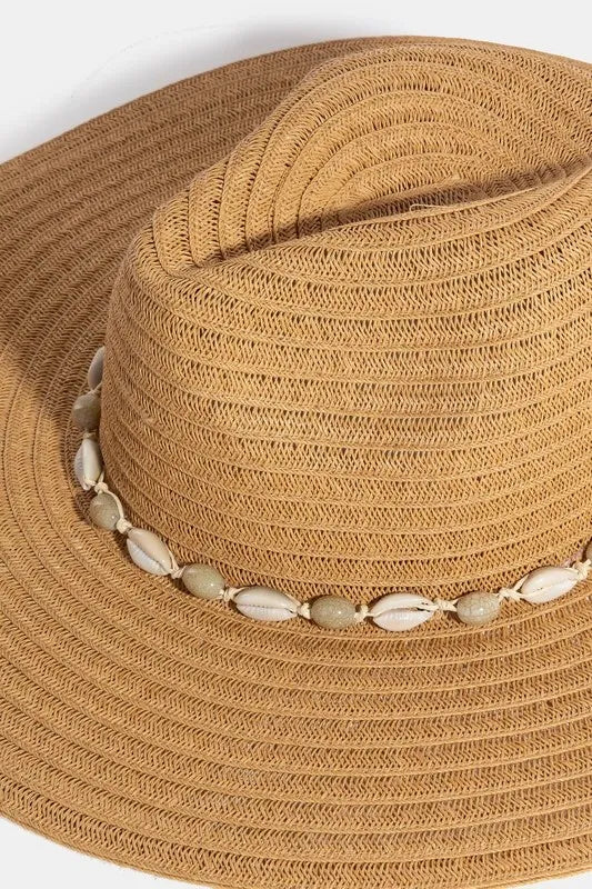 Fame Shell Beaded Wide Brim Straw Hat