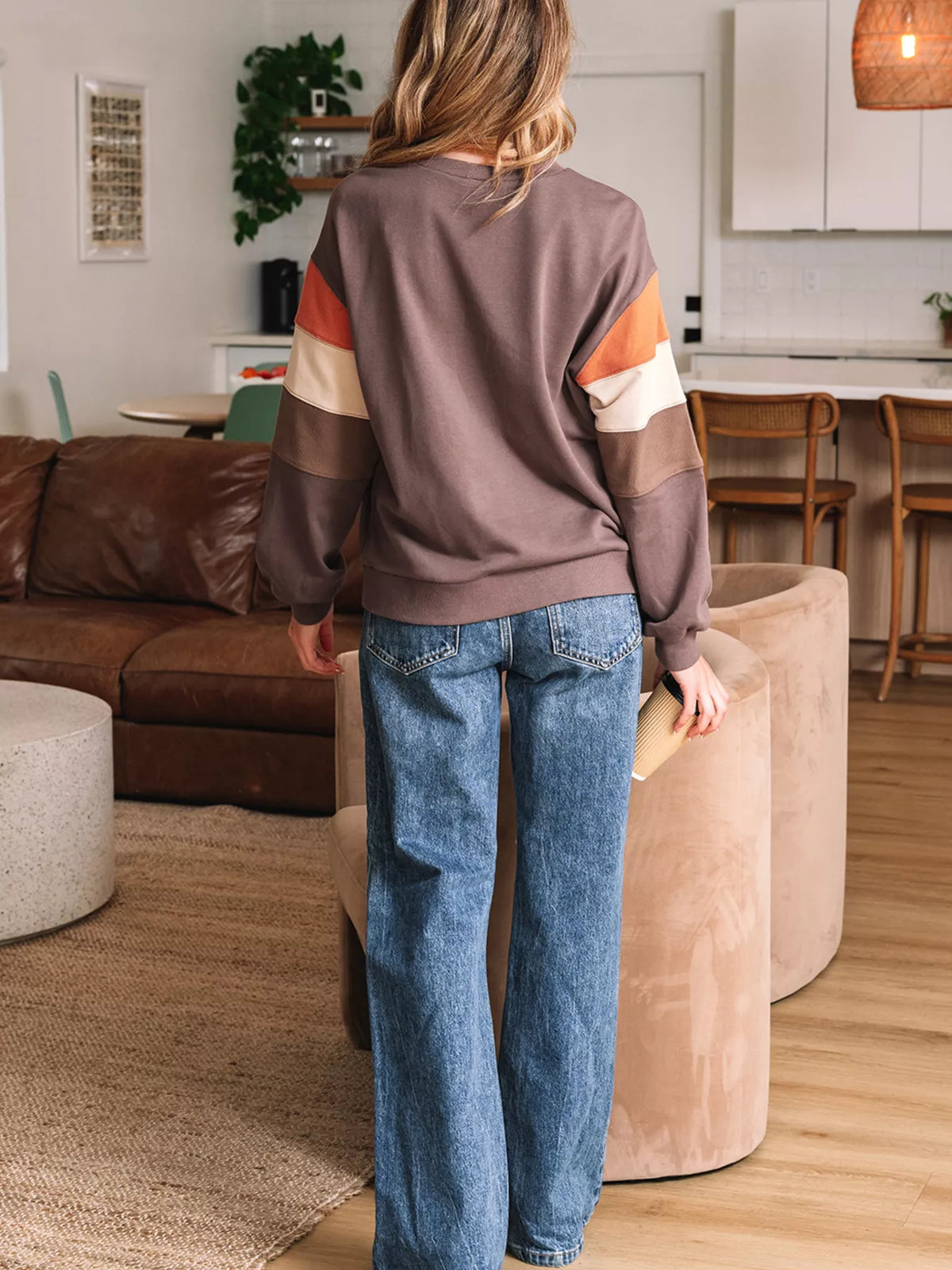 Sequin Bow Pumpkin Round Neck Sweatshirt