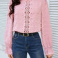 Swiss Dot Mock Neck Flounce Sleeve Blouse