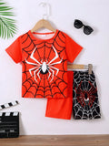 Children's Spider Round Neck Short Sleeve T-Shirt and Pants Set