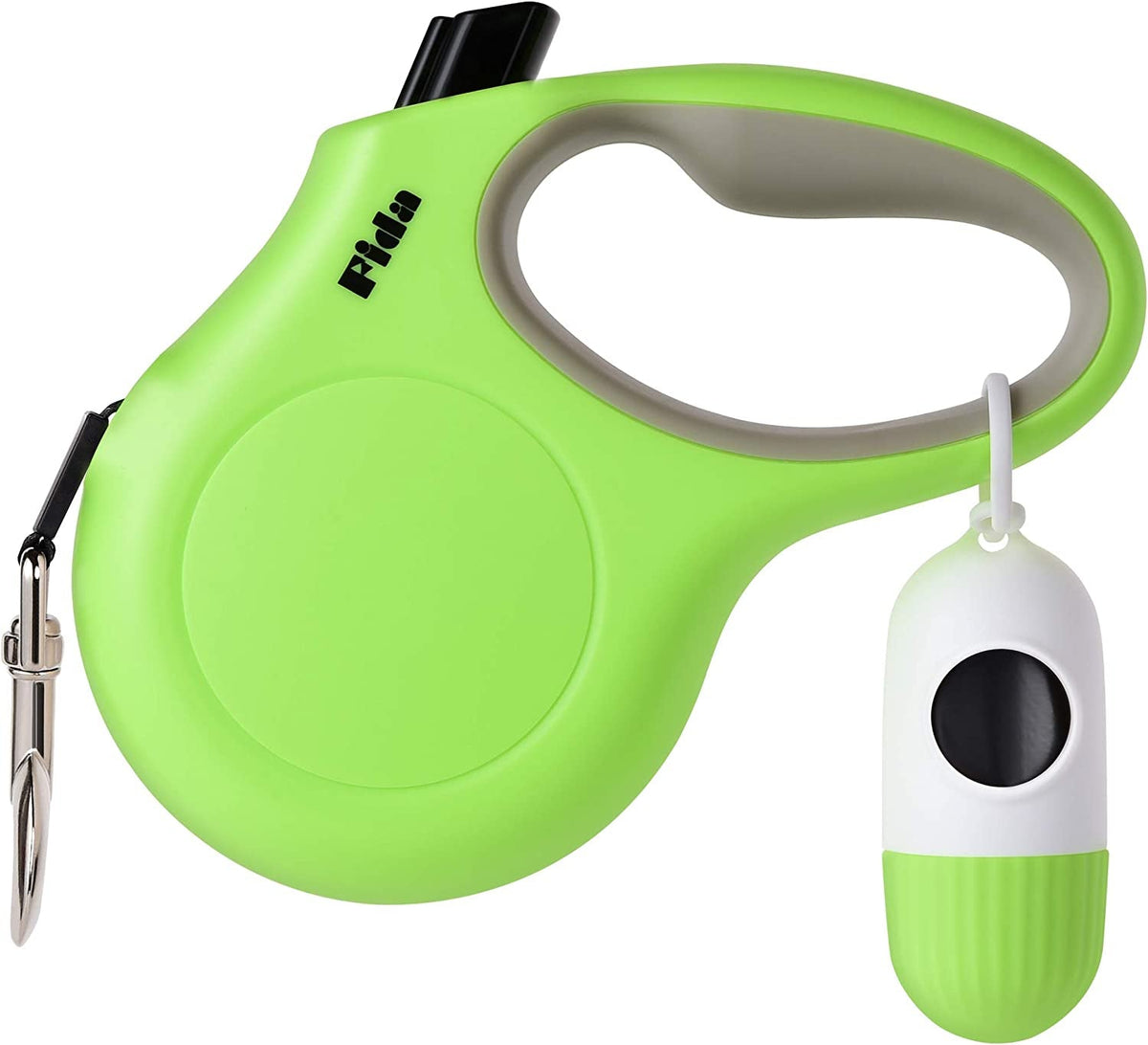 Retractable Dog Leash with Dispenser and Poop Bags, 16 Ft Pet Walking Leash for Medium Dog or Cat up to 44 Lbs, Anti-Slip Handle, Tangle Free, Reflective Nylon Tape (M, Red)