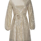 Sequin Tie Waist Long Sleeve Mini Dress