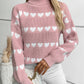 Heart Turtleneck Dropped Shoulder Sweater