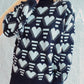 Heart Contrast Long Sleeve Dropped Shoulder Sweater