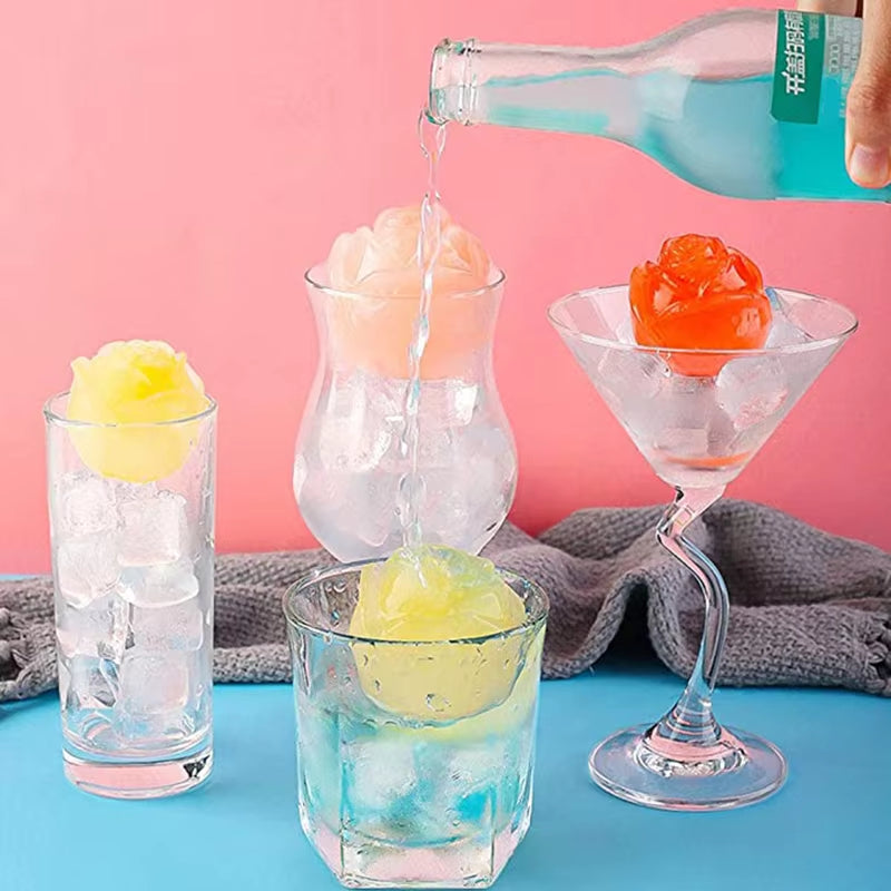 3D Silicone Rose Shape Ice Cube Maker Ice Cream Silicone Mold Ice Ball Maker Reusable Whiskey Cocktail Mould Форма Для Льда HE