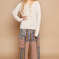 POL V-Neck Long Sleeve Floral Contrast Top