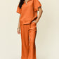 Double Take Full Size Texture Half Zip Short Sleeve Top and Pants Set