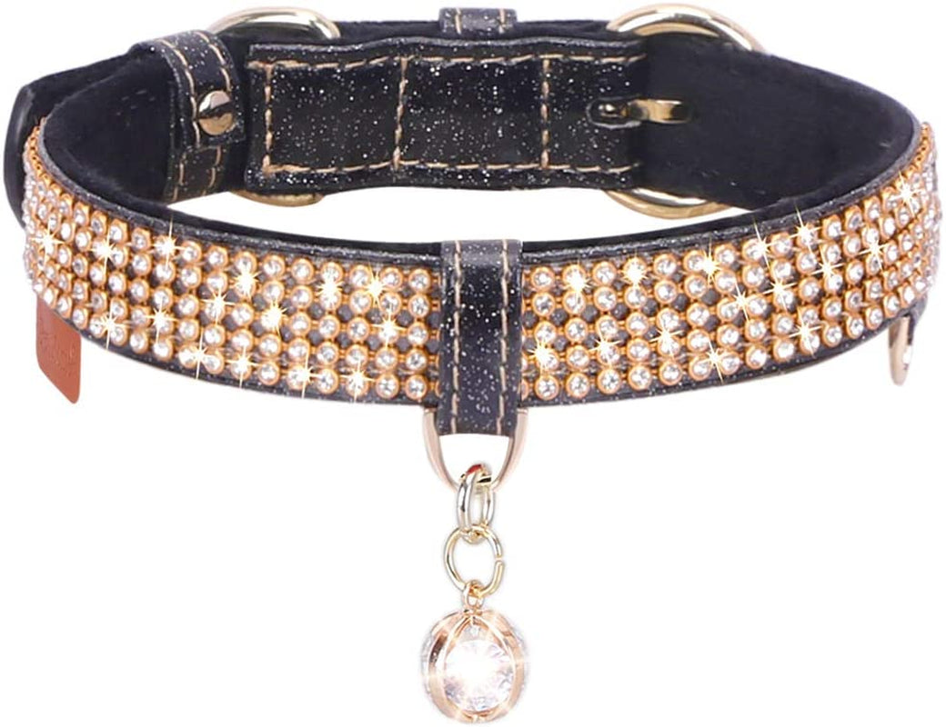 Cat Collar, Dog Collar, [Bling Rhinestones] Premium PU Leather with Pendant Adjustable Collars for Small to Medium Dog Medium Pink