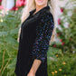 Sequin Collared Neck Three-Quarter Sleeve Oversize Shirt