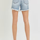 RISEN High Rise Side Step Hem Denim Shorts