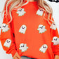 Halloween Ghost Patched Pattern Holiday Sweatshirt