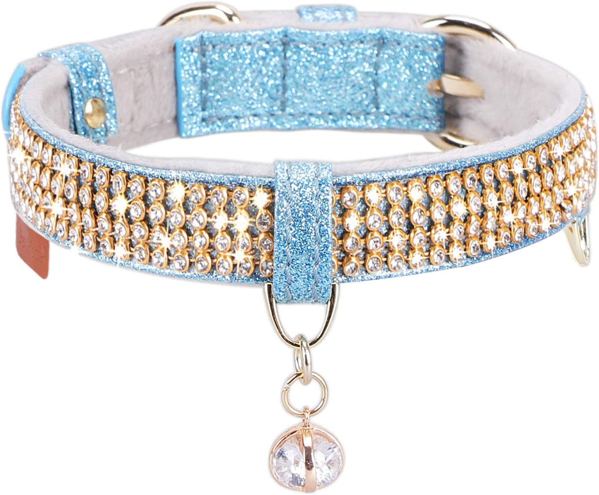 Cat Collar, Dog Collar, [Bling Rhinestones] Premium PU Leather with Pendant Adjustable Collars for Small to Medium Dog Medium Pink