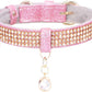 Cat Collar, Dog Collar, [Bling Rhinestones] Premium PU Leather with Pendant Adjustable Collars for Small to Medium Dog Medium Pink