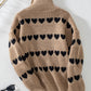 Heart Turtleneck Dropped Shoulder Sweater